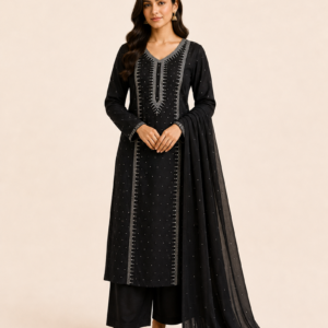 Pure Lawn 3 Piece Mukesh Work Suit – Shirt, Trouser & Dupatta