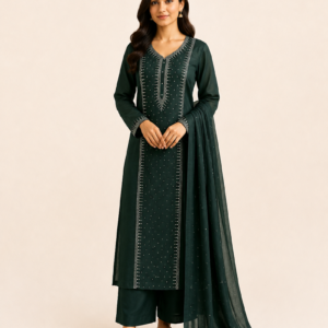 Pure Lawn 3 Piece Mukesh Work Suit – Shirt, Trouser & Dupatta