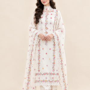 Ivory Floral Embroidered Suit – 3 Piece